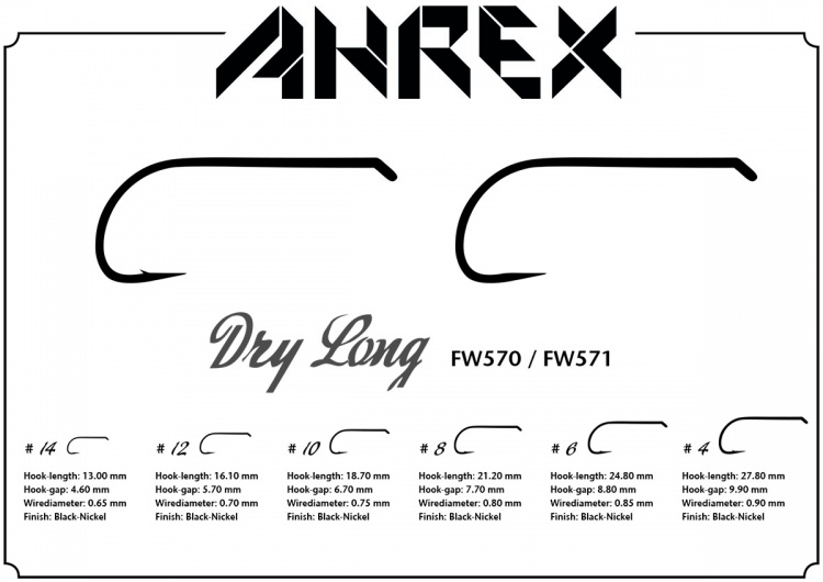 Ahrex Fw570 Dry Long Barbed #10 Trout Fly Tying Hooks